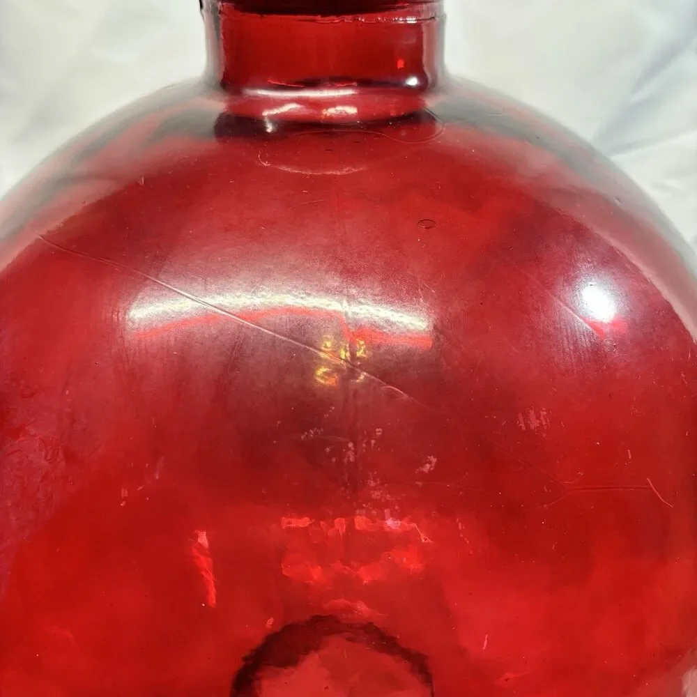 VTG 16” Vidrios Miguel Spain Recycled Glass Ruby Red Balloon Floor Vase MCM